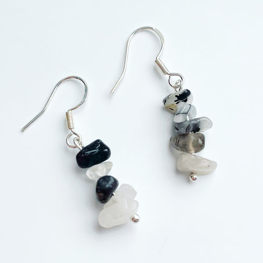 Boucles d'oreilles en Gravier Quartz tourmaline